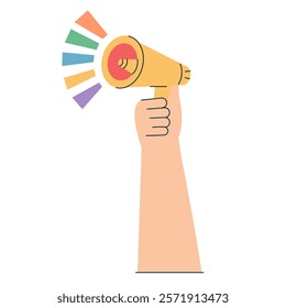 Arm holding loudspeaker pride month icon. LGBT elements pride month illustration. LGBTQ support