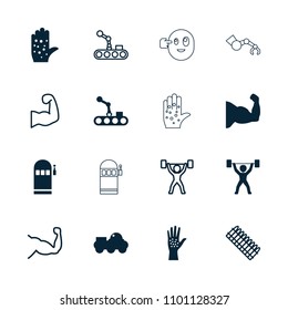 Arm icon. collection of 16 arm filled and outline icons such as power lifter, robot, muscle, ammo, slot machine. editable arm icons for web and mobile.
