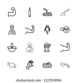 Arm icon. collection of 16 arm outline icons such as head bang emot, slot machine, muscle, robot, bullet. editable arm icons for web and mobile.