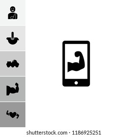Arm icon. collection of 6 arm filled icons such as heart with muscles. editable arm icons for web and mobile.