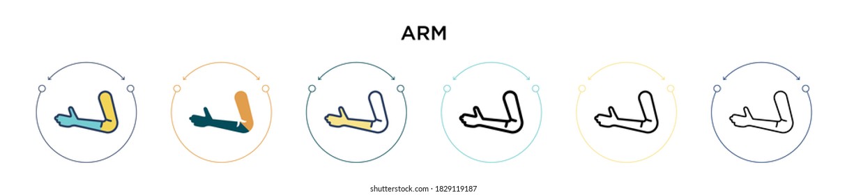 Arm icon in filled, thin line, outline and stroke style. Vector illustration of two colored and black arm vector icons designs can be used for mobile, ui, web