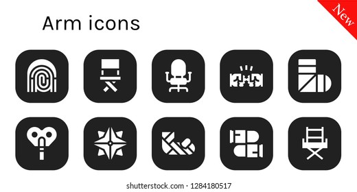  arm icon set. 10 filled arm icons. Simple modern icons about  - Fingerprint, Chair, Fist, Sling, Automaton, Makibishi, Plastered arm, Bullets
