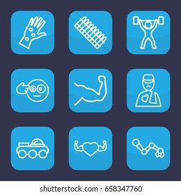 Arm icon. set of 9 outline arm icons such as muscle, heart with muscles, robot, ammo, power lifter