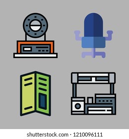 arm icon set. vector set about industrial robot, pamphlet and office chair icons set.