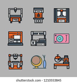 arm icon set. vector set about industrial robot, turntable and chair icons set.