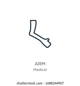 Arm icon. Thin linear arm outline icon isolated on white background from medical collection. Line vector sign, symbol for web and mobile