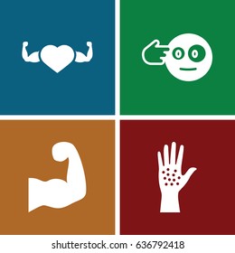 Arm icons set. set of 4 arm filled icons such as head bang emot