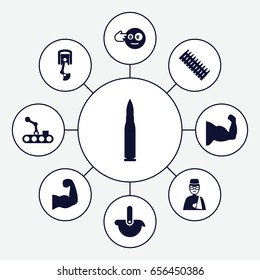 Arm icons set. set of 9 arm filled icons such as head bang emot, robot, bullet