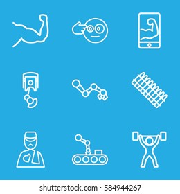 arm icons set. Set of 9 arm outline icons such as muscle, ammo, power lifter
