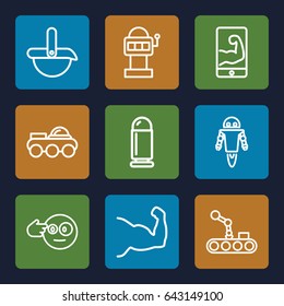 Arm icons set. set of 9 arm outline icons such as robot, bullet, head bang emot