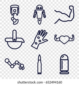 Arm icons set. set of 9 arm outline icons such as muscle, heart with muscles, robot