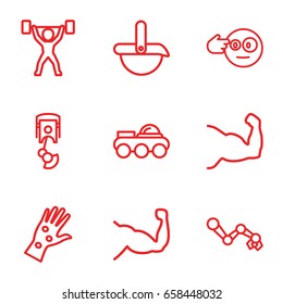Arm icons set. set of 9 arm outline icons such as muscle, robot, power lifter