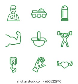 Arm icons set. set of 9 arm outline icons such as heart with muscles, robot, bullet