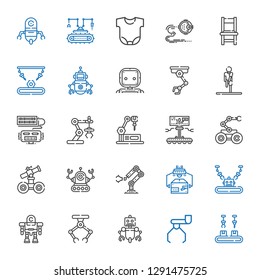 arm icons set. Collection of arm with industrial robot, robot, stretching, chair, body. Editable and scalable arm icons.