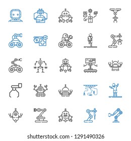 arm icons set. Collection of arm with industrial robot, robot, stretching. Editable and scalable arm icons.