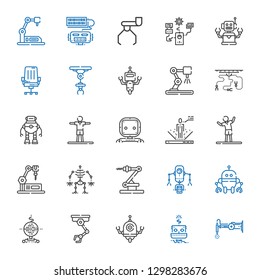 arm icons set. Collection of arm with robot, industrial robot, stretching, chair. Editable and scalable arm icons.