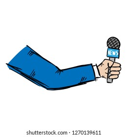 The arm of a journalist holding a microphone for an interview,Vector,Illustration,Doodle.