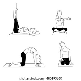 Arm, leg, neck, back stretching workout set. Vector illustration. 