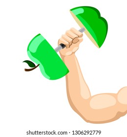 Arm lifting a dumbbell with an apple shape. Fitness concept. Vector illustration design