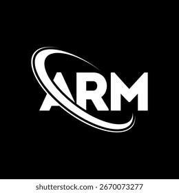 ARM logo. ARM letter logo design. Initials ARM logo linked with circle and uppercase monogram logo. ARM typography for technology, business and real estate brand.