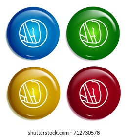 Arm multi color gradient glossy badge icon set. Realistic shiny badge icon or logo mockup