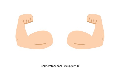 Arm Muscle. Double Hand With Emoticon Of Strength. Emoji Of Strong Bicep. Icon Of Power Of Protein For Man. Flex Muscle Arm. Exercise In Gym For Health. Logo Of Fitness, Workout, Bodybuilder. Vector.