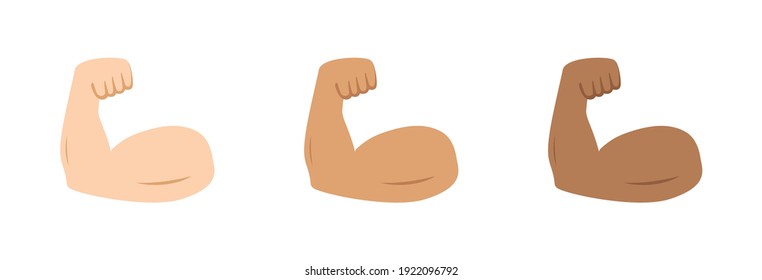 Arm Muscle. Emoji Of Strong Bicep. Emoticon Of Strength In Hand. Icon Of Power Of Protein For Man. Flex Muscle Of Arm. Exercise In Gym For Health. Logo Of Fitness, Workout, Bodybuilder, Sport. Vector.