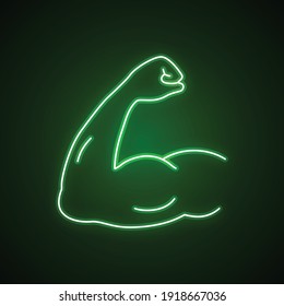 Arm muscle line neon icon, strenght vector symbol