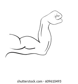 Arm, muscle mini line, icon, background and graphic. The icon is black and white, linear flat, vector,  minimal, 