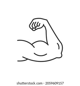 Arm muscle strong vector power bicep line icon. Strength arm muscular gym