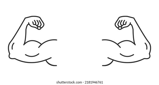 Arm muscle strong vector power bicep line icon. Strength arm muscular gym
