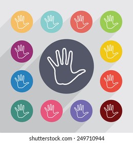 arm outline circle, flat icons set. Round colorful buttons 