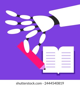 Arm with pencil, deep in thought, makes notes in a book. Copywriter or blogger, creative idea and inspiration. Imagination for success at work. Talent and skills concept. Flat vector illustration