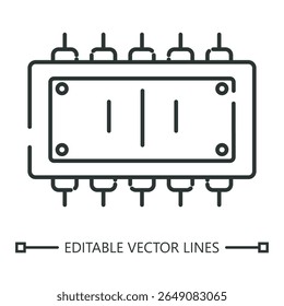 Arm processor linear icon. Arm processor icon, integrated circuits microchip line drawing suitable for technology websites, electronic product packaging, and educational materials.