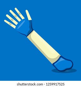 Arm Prosthesis Logo and Icon. Cyber prosthesis label for Web on white background. Cartoon Vector Illustration.