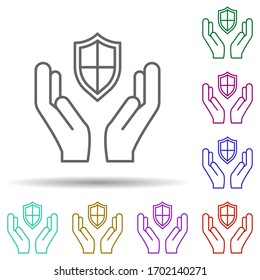 Icono multicolor de protección de brazos. Línea delgada simple, contorno vectorial de iconos logísticos para ui y ux, sitio web o aplicación móvil