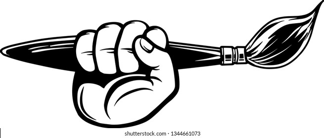 Arm Raised Up With Hand Holding Artist Paint Brush