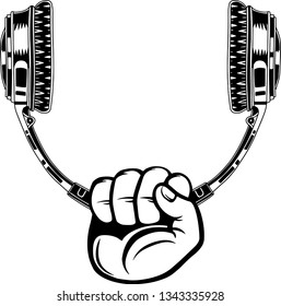 Arm Raised Up With Hand Holding Audio Headphones