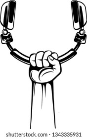 Arm Raised Up With Hand Holding Audio Headphones