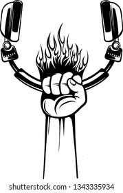 Arm Raised Up With Hand Holding Audio Headphones