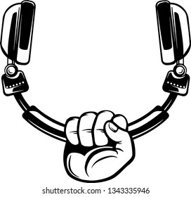 Arm Raised Up With Hand Holding Audio Headphones