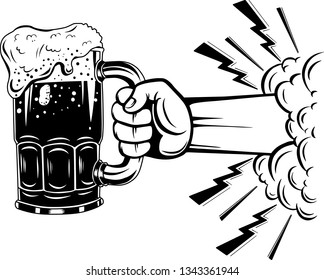 Arm Raised Up With Hand Holding Beer 