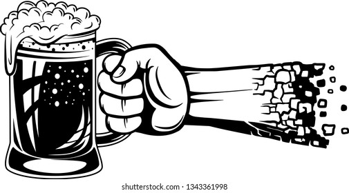 Arm Raised Up With Hand Holding Beer 