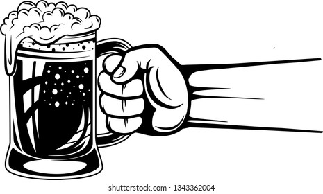 Arm Raised Up With Hand Holding Beer 