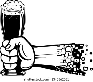 Arm Raised Up With Hand Holding Beer 