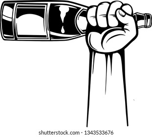 Arm Raised Up With Hand Holding Champagne Bottle