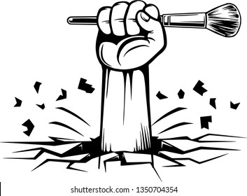Arm Raised Up With Hand Holding Cosmetic Makeup Brush 