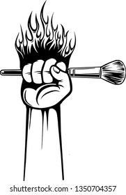 Arm Raised Up With Hand Holding Cosmetic Makeup Brush 