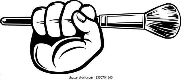 Arm Raised Up With Hand Holding Cosmetic Makeup Brush 