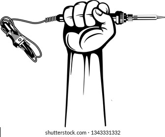 Arm Raised Up With Hand Holding Electronic Soldering Iron